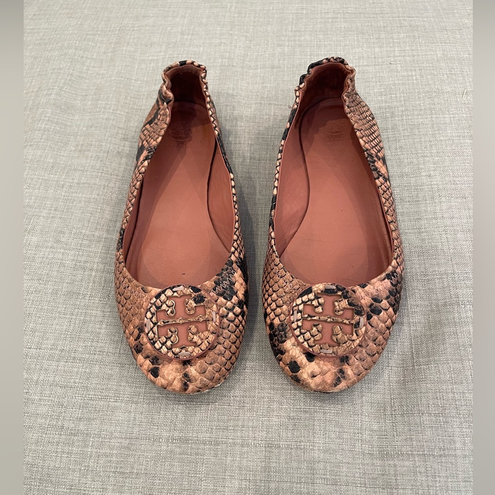 Tory Burch travel Minnie ballet flats pink snakeskin Blush Roccia pink women 8.5